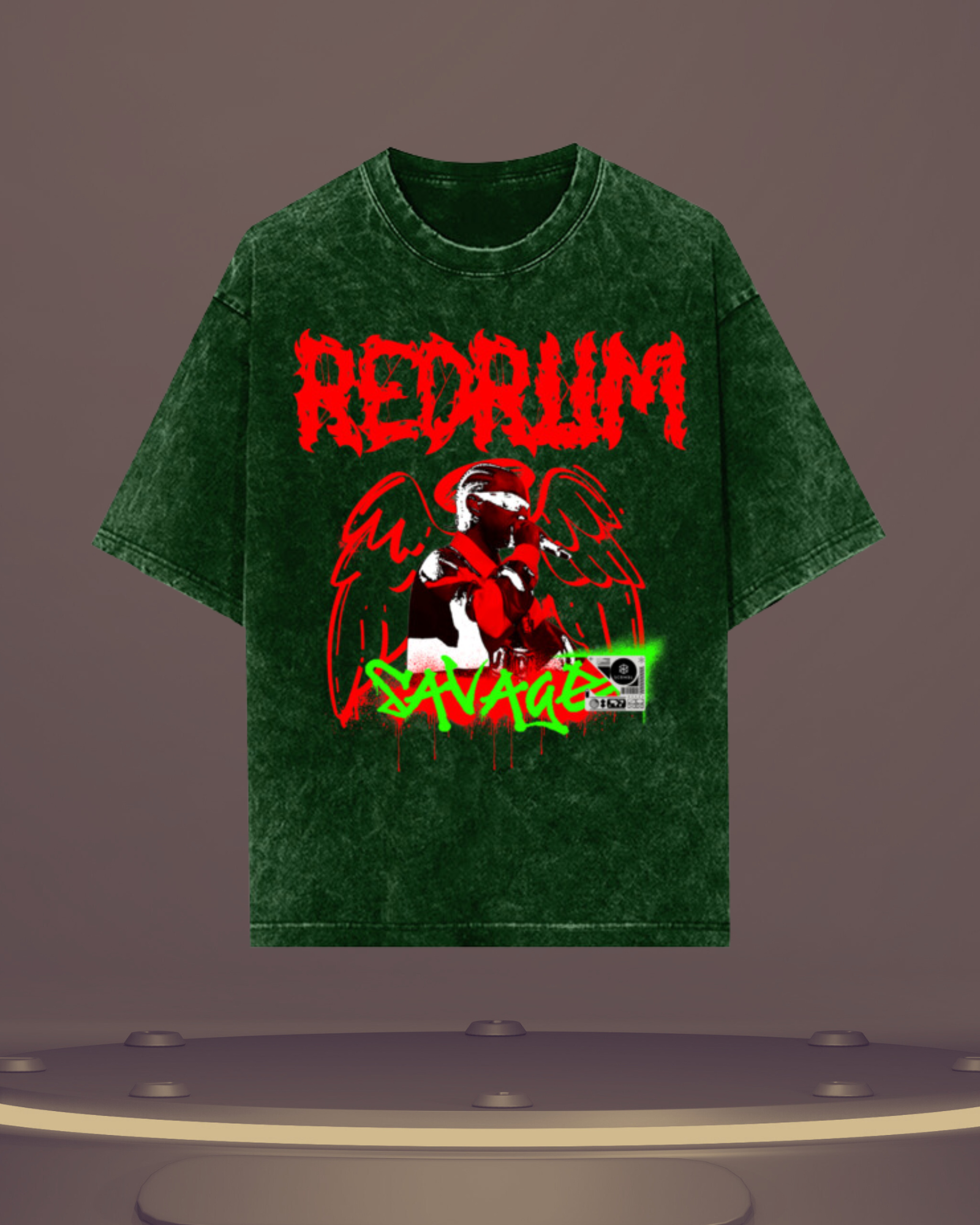 21 Savage "Redrum" Acid Wash Oversized T -Shirt